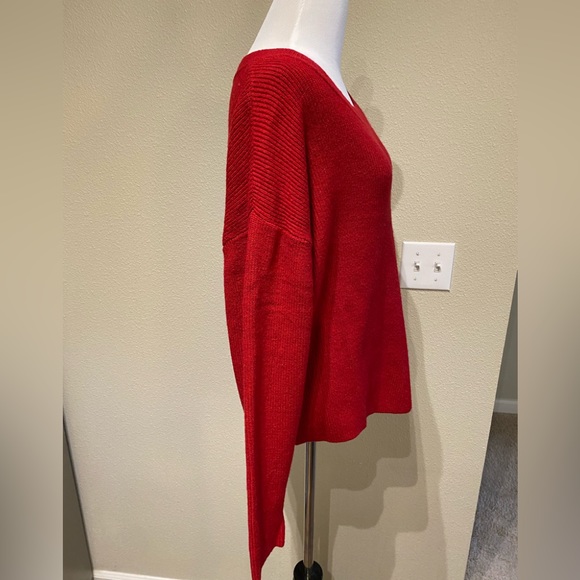 ZARA Cherry red Knit Off shoulder wide round neck sweater Sz Small Crew neck - Picture 4 of 5